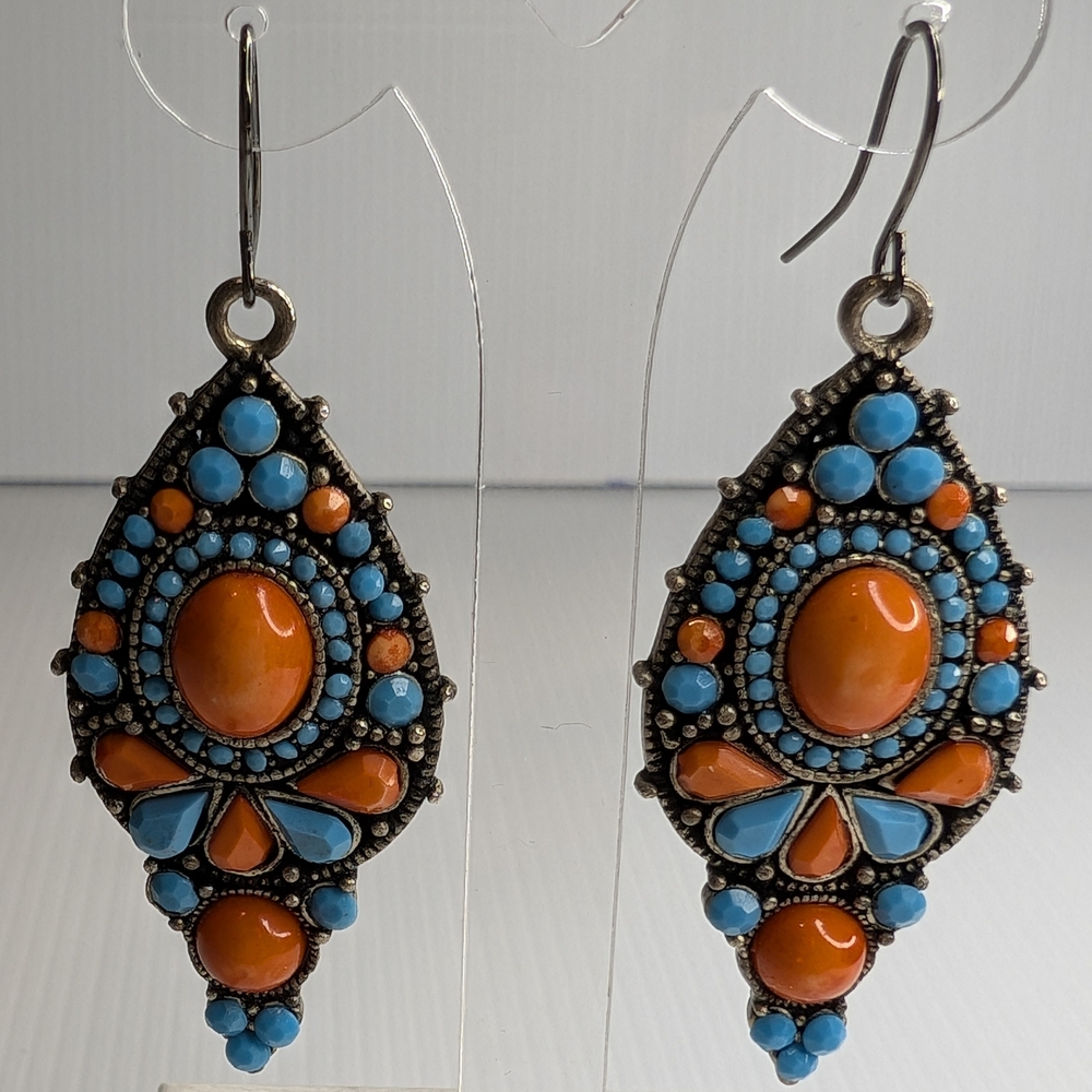 Beautiful Turquoise And Coral  Color Dangling Earrings